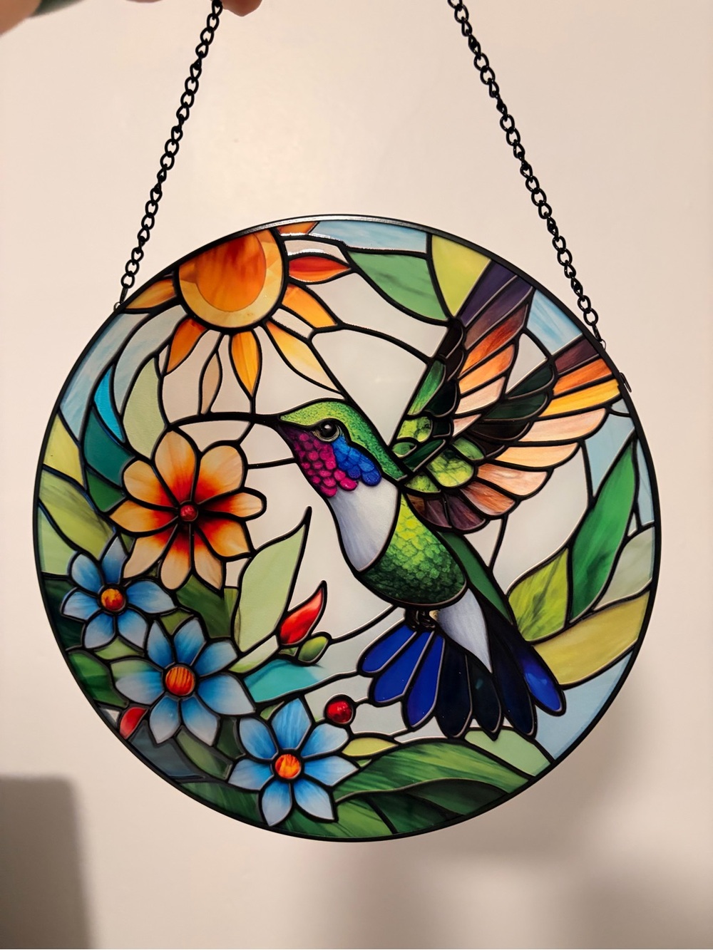 Stained Glass Hummingbird Suncatcher - Green & Blue - Picture 3 of 3